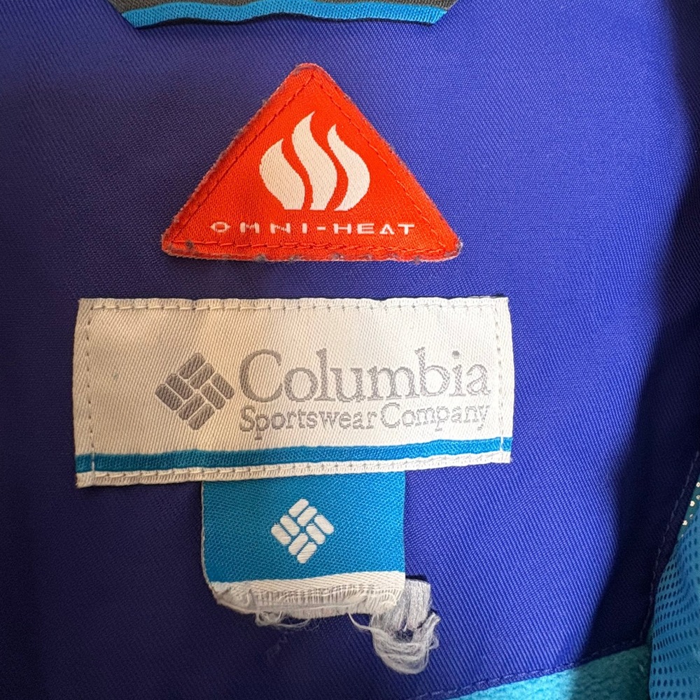 Columbia Boys Omni-Tech Ski Jacket Blue Teal Hooded Rain Coat Med Grow System - Picture 9 of 12